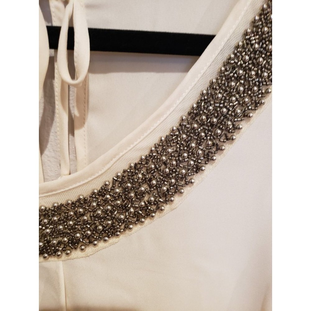 Maurices plus sz 2 Ivory semi-sheer‎ Long Sleeve Beaded Neck keyhole back top - Picture 4 of 6